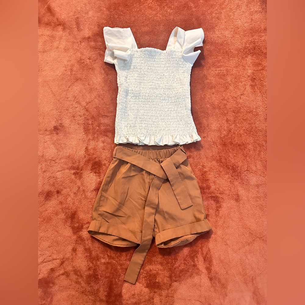 SHEIN White and Brown Kids Matching Set